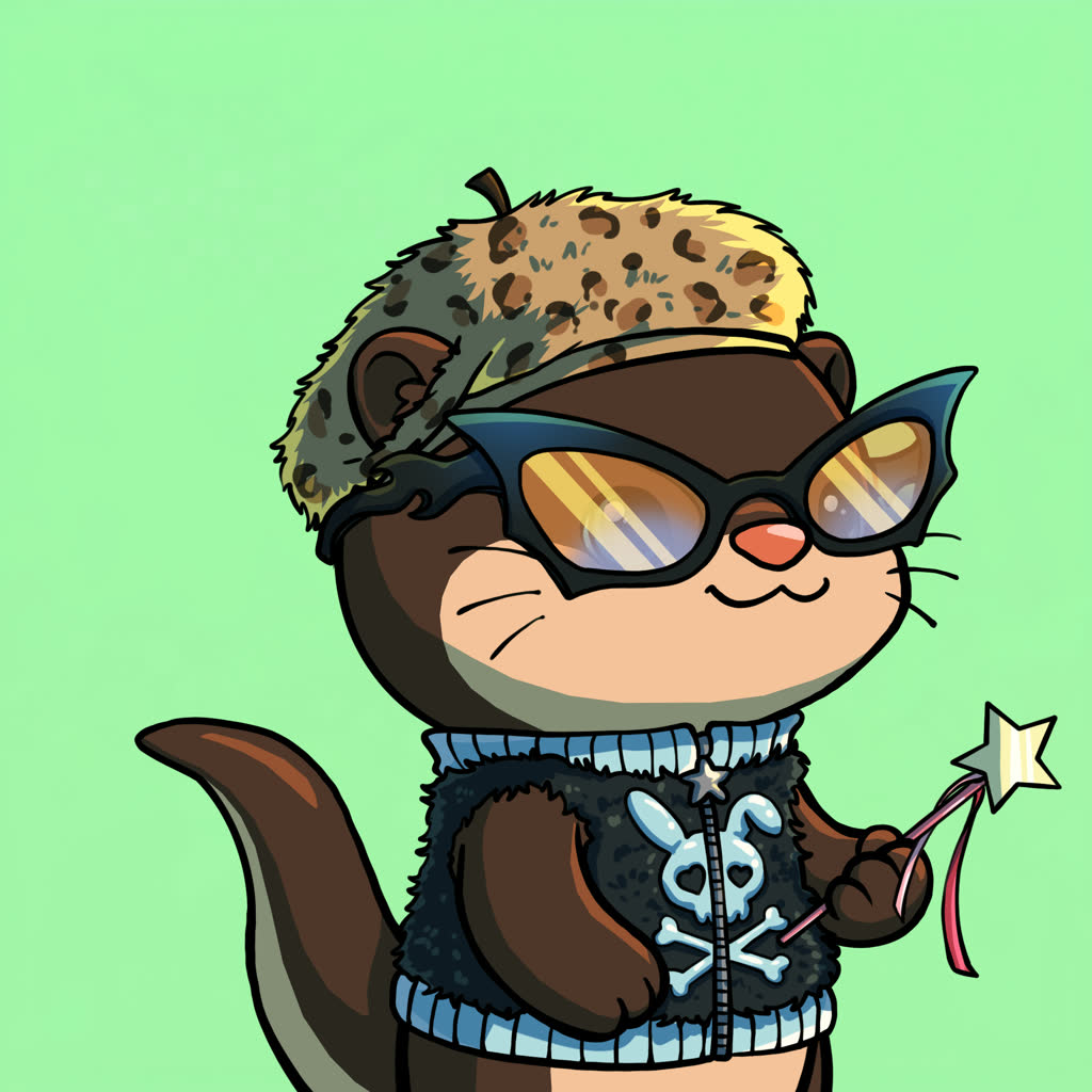 Lost Otter in a burgundy furry hat listening to music